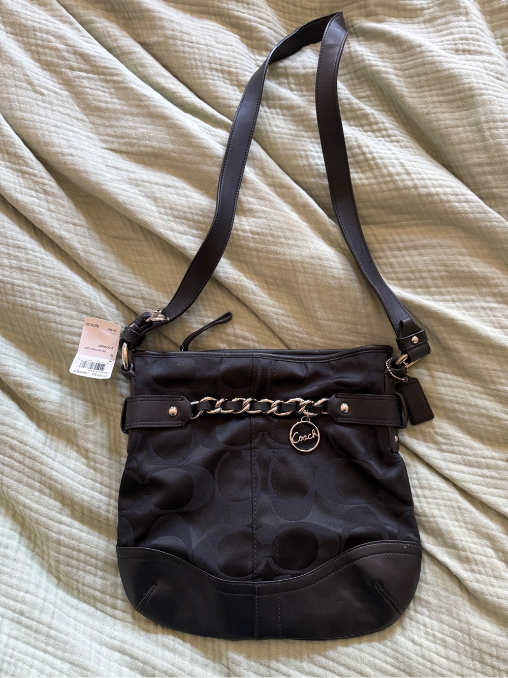 Coach Black Signature Chain-Trim Shoulder Bag